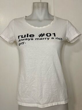 2000s Funny Marry a Rich Guy Scoop Neck Baby Tee Graphic T Shirt